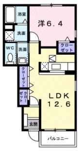 ジャスパーヒルズI(1LDK/1階)の間取り写真