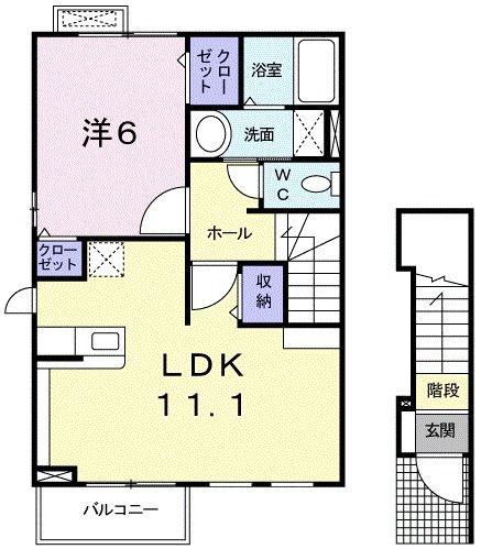 JURI II(1LDK/2階)の間取り写真