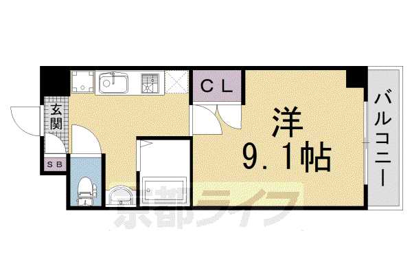 ＪＲ山陰本線 丹波口駅 徒歩8分 4階建 築27年(1K/2階)の間取り写真