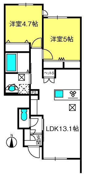 PACE SUD(2LDK/1階)の間取り写真