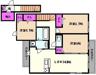 グレイスコート芦屋大原町(3LDK/2階)の間取り写真