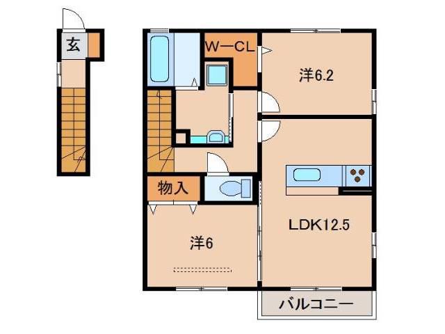 Jハープ木ノ本(2LDK/2階)の間取り写真