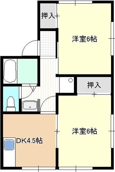 ブランシェ岬I(2DK/2階)の間取り写真