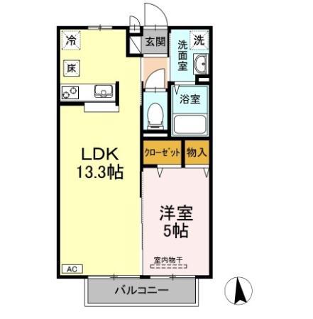 くりーん・らいふ(1LDK/1階)の間取り写真