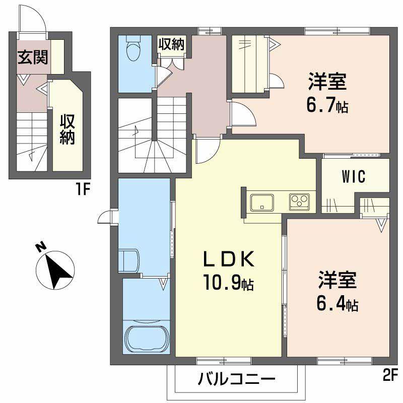 AVENTINOC棟(2LDK/2階)の間取り写真