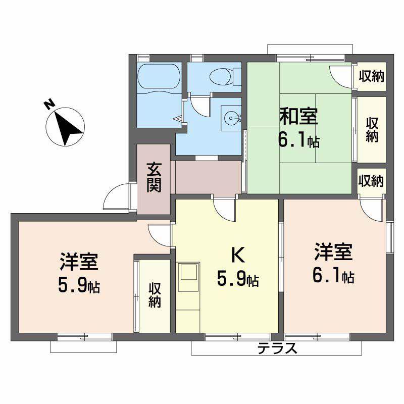 シヤンボール角谷II(3K/1階)の間取り写真