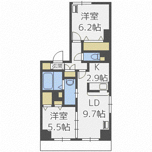 フェバリット ラ セスト(2LDK/6階)の間取り写真