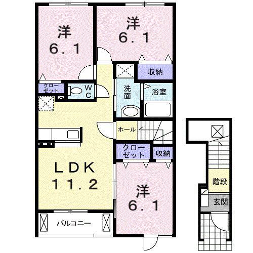 鶴見スクエアII(3LDK/2階)の間取り写真