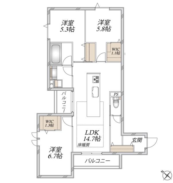 領家プライムコートI(3LDK/3階)の間取り写真