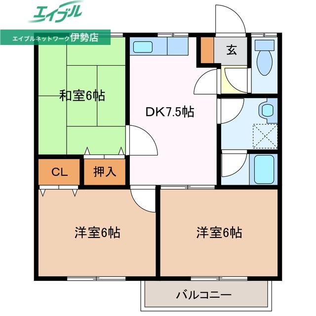 ウィンドコート明野(3DK/2階)の間取り写真