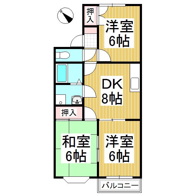 レジデンスK(3DK/2階)の間取り写真