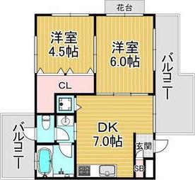 プチ・ロワールA棟(2DK/2階)の間取り写真