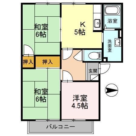 ファミールコーポ高屋 3棟(3K/2階)の間取り写真