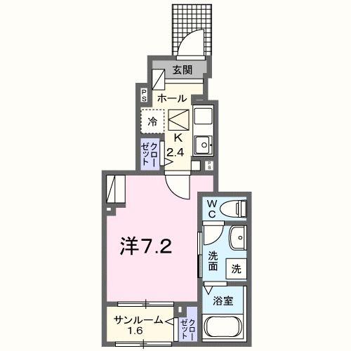 ソレアード ヴィラ(1K/1階)の間取り写真