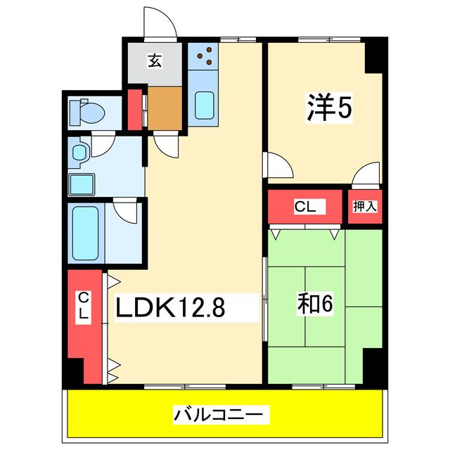 コーポタケショウ(2LDK/6階)の間取り写真