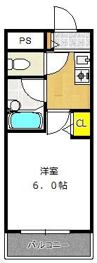 サンロイヤル長柄(1K/5階)の間取り写真