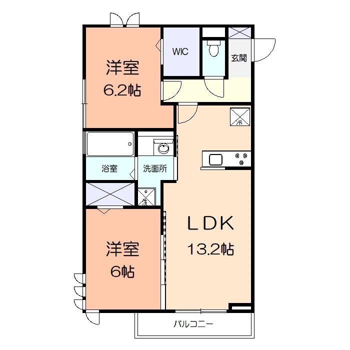 エコーヒルズ(2LDK/2階)の間取り写真
