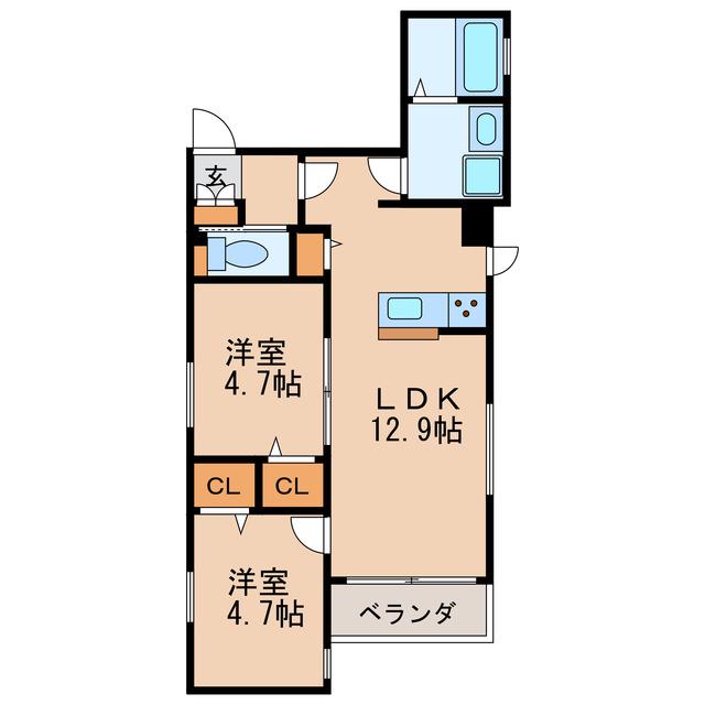 PRECIOUS SHINSAKAE(2LDK/2階)の間取り写真