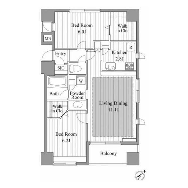 レジディア新川II 部屋番号0201(2LDK/2階)の間取り写真