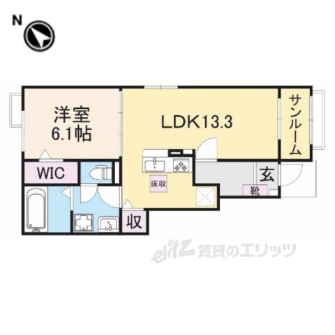 メゾンパーク枚田岡 A棟(1LDK/1階)の間取り写真