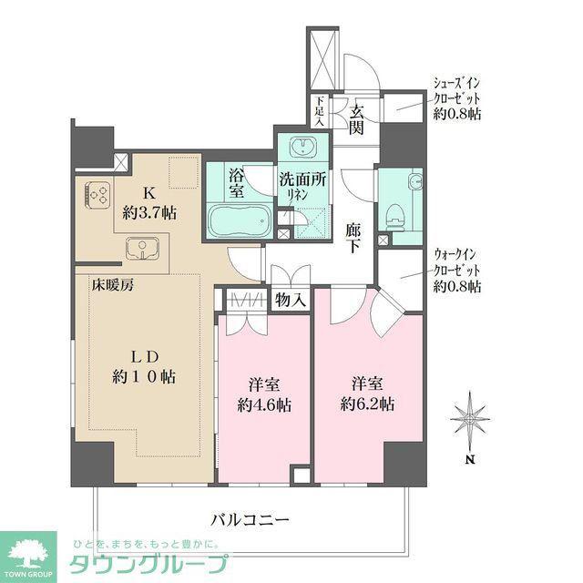 グレーシアタワー三鷹(2LDK/8階)の間取り写真