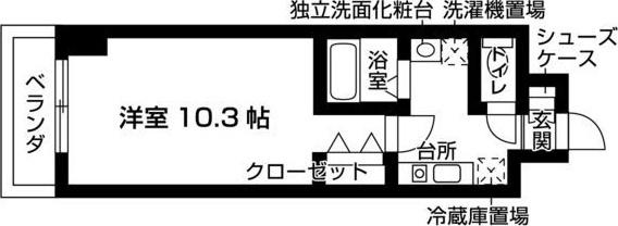 WELLコート山手(1K/12階)の間取り写真