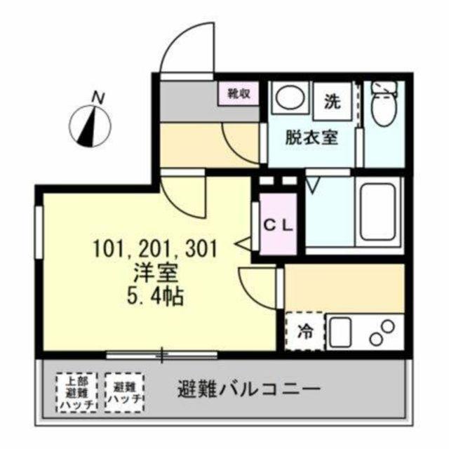 ベイルーム横浜鴨居(1K/2階)の間取り写真