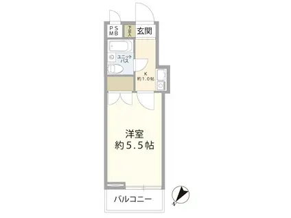 ライオンズマンション新子安第2(1K/3階)の間取り写真