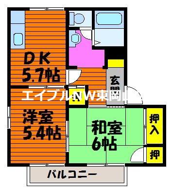 マルシンアパート C(2DK/2階)の間取り写真