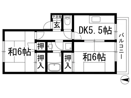 サンコクリコ C棟(2DK/1階)の間取り写真