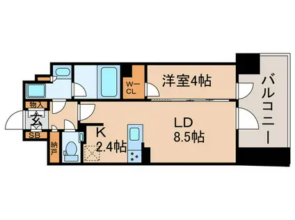 パークスフィア牛込神楽坂(1LDK/4階)の間取り写真