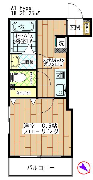 グランディ千石(1K/4階)の間取り写真