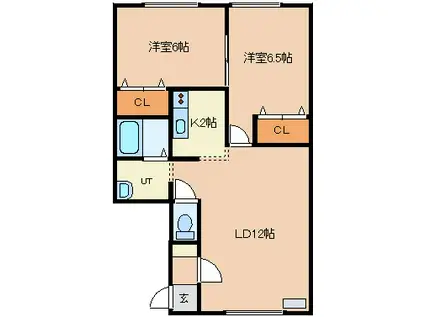 リバティ士別B(2LDK/1階)の間取り写真