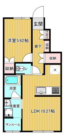 ブルジェオンB(1LDK/1階)の間取り写真