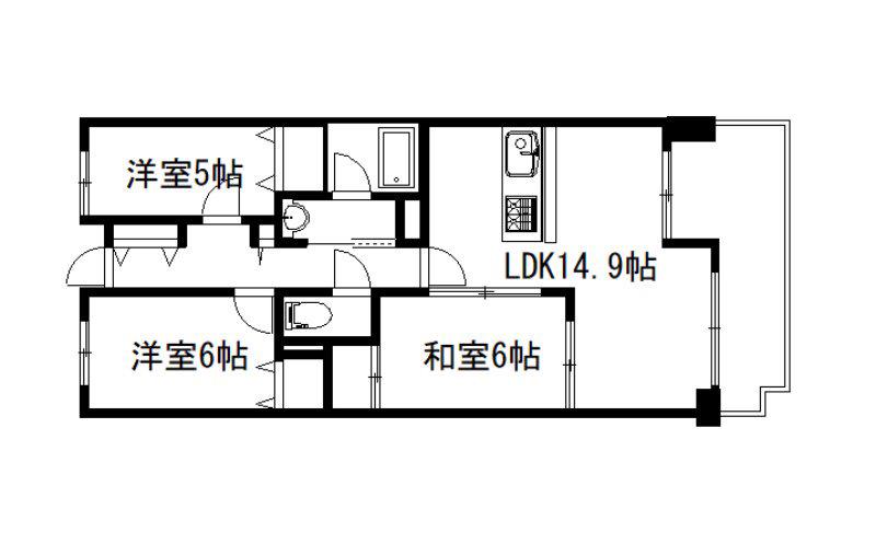 グランデュール鴨川I番館(3LDK/5階)の間取り写真
