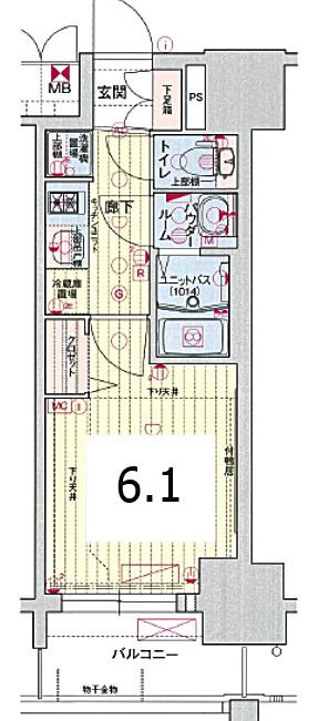 プレサンスSAKAEフロント(1K/9階)の間取り写真