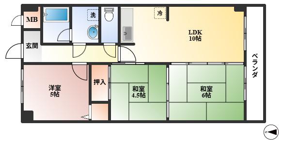 ユーコート豊中(3LDK/6階)の間取り写真