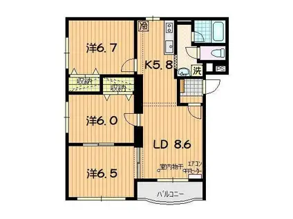 マンションリバー(3LDK/1階)の間取り写真