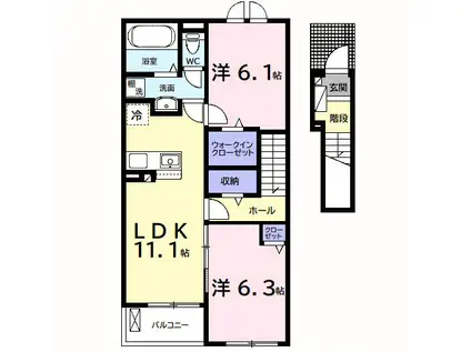 サン・デリアーナII(2LDK/2階)の間取り写真