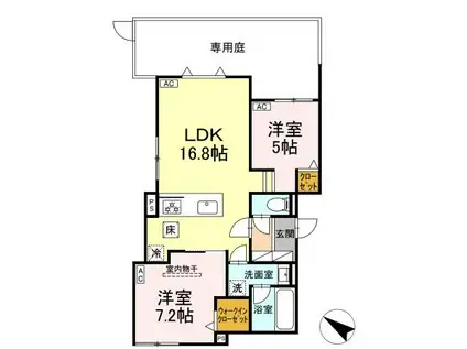 EUZAK RESIDENCE GIFU ウエストユーザックレジデン(2LDK/1階)の間取り写真