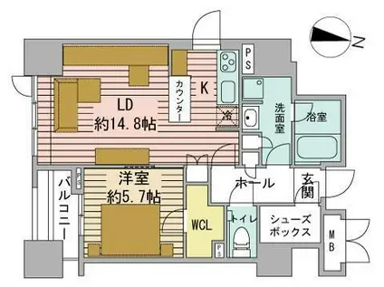 プライムメゾン大通公園(1LDK/4階)の間取り写真