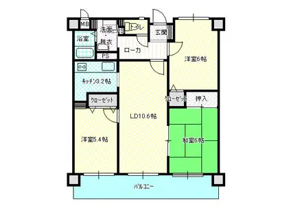 ルネッサ扇町(3LDK/9階)の間取り写真