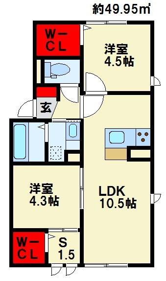 ロイヤルコート紬 A棟(2SLDK/2階)の間取り写真