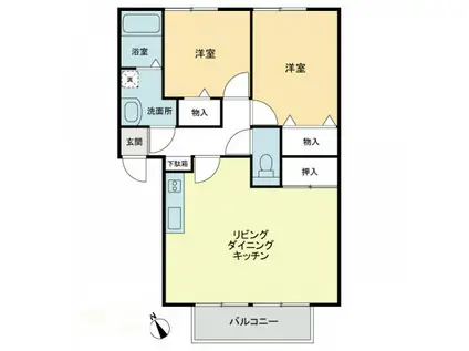 フォブール龍雲 B棟(2LDK/1階)の間取り写真