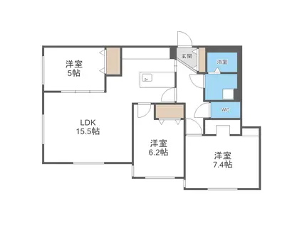 レブニーズ ザ・レジデンス 宮の森(3LDK/2階)の間取り写真