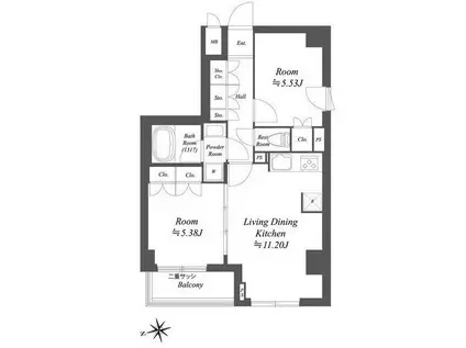 ブランシエスタ荻窪(2LDK/9階)の間取り写真