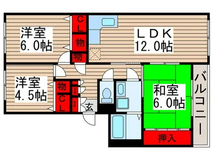 INOVE松戸六高台B(3LDK/3階)の間取り写真