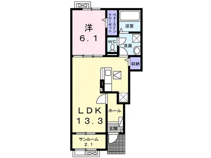 カインドハウスIV(1LDK/1階)の間取り写真