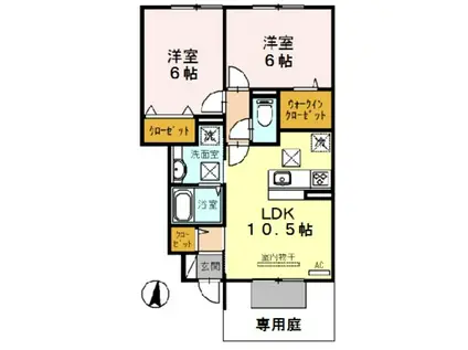 ミルクレール アネックスA棟(2LDK/1階)の間取り写真