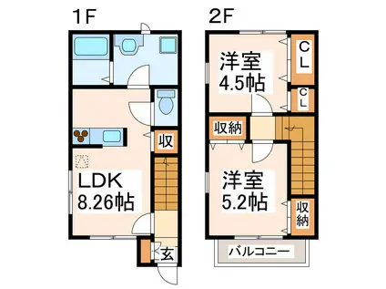パルティーレ小川B(2LDK/1階)の間取り写真